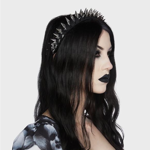 Rivet Spike Studded Headband Crown Party Goth Punk Hair Band Black Silver - Picture 1 of 4